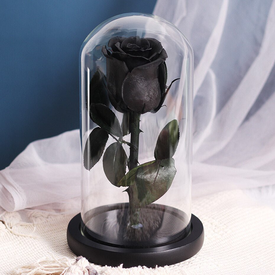 White eternal rose in glass bell