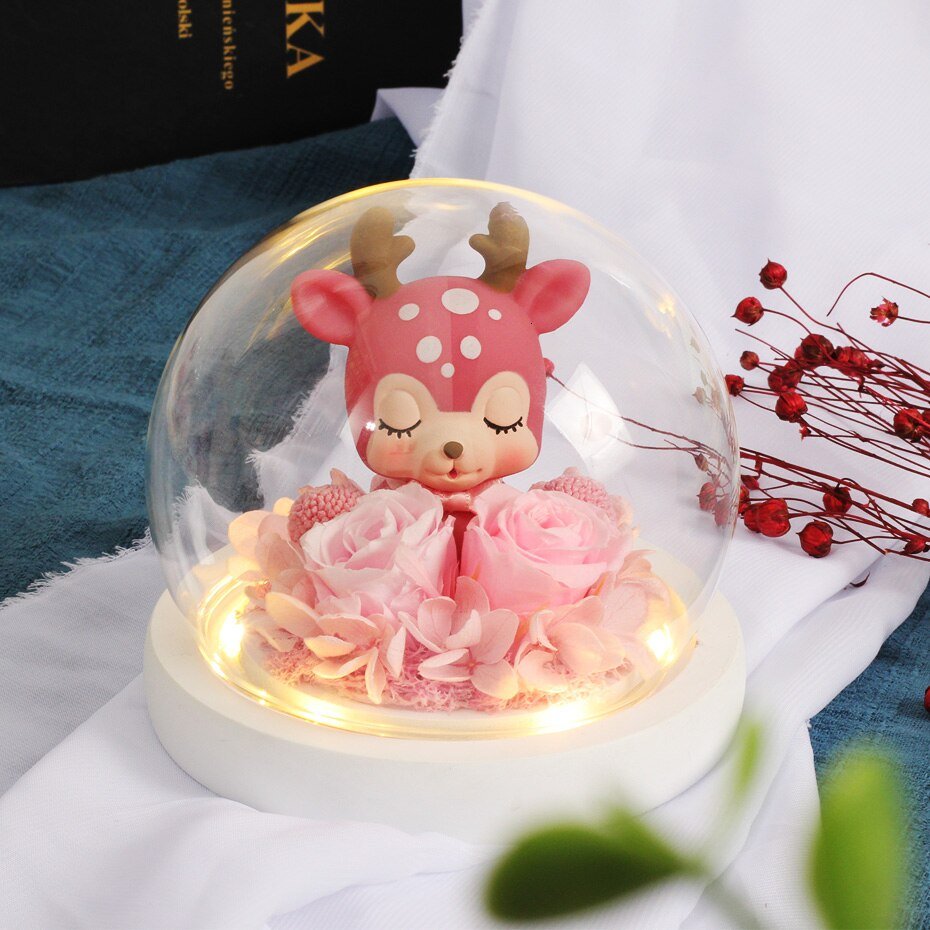 Reindeer Eternal Rose Under Dome (Choice of Colors) - Eternal Rose Store