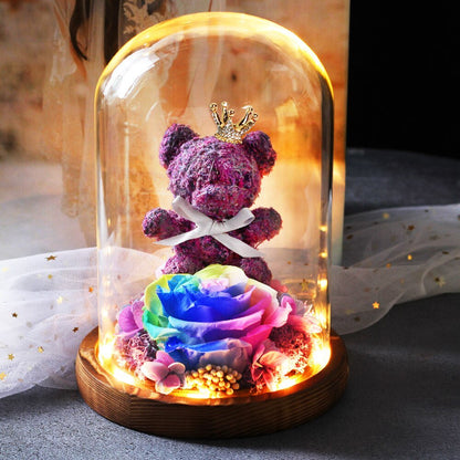 Eternal Rose Teddy Bear Under Bell (Choice of Colors) - Eternal Rose Store