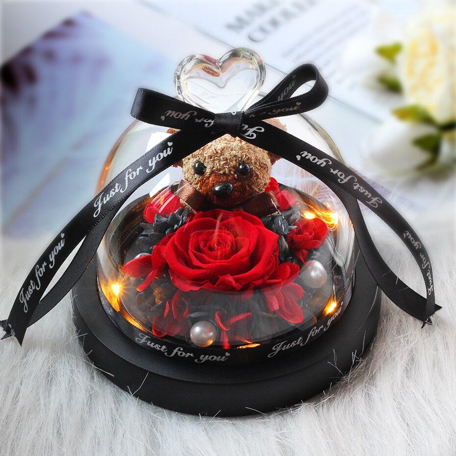 Eternal Rose Teddy Bear Under Dome (Choice of Colors) - Eternal Rose Store