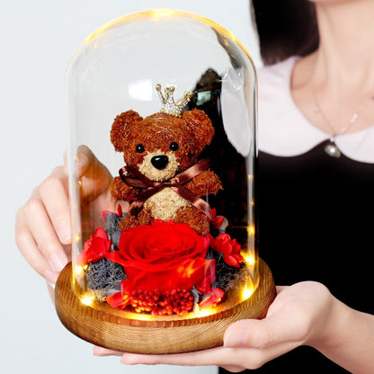 Eternal Rose Teddy Bear Under Bell (Choice of Colors) - Eternal Rose Store