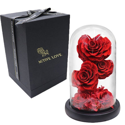 Eternal Rose in Heart Under Bell (Choice of Color)