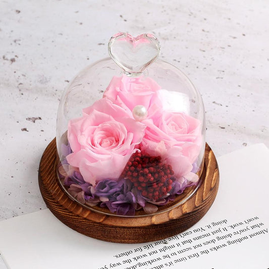 Eternal Rose Under Bell (Trio of Pink Flowers) - Eternal Rose Store