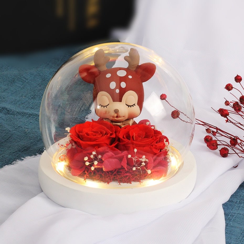 Reindeer Eternal Rose Under Dome (Choice of Colors) - Eternal Rose Store