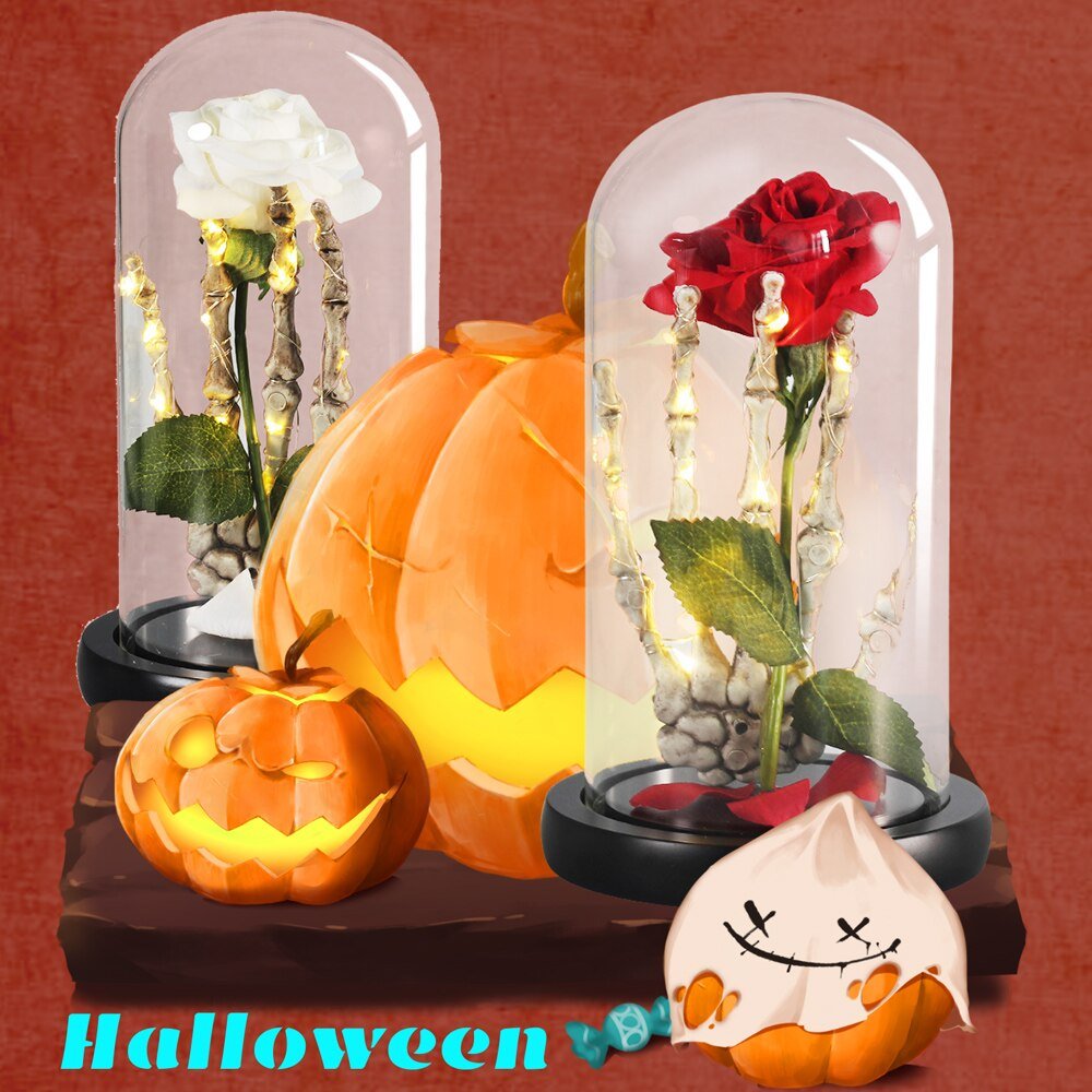 White Eternal Rose Under Halloween Bell - Eternal Rose Store