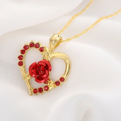 Rose Heart Necklace – Long Chain Pendant Jewelry for Women, Perfect Valentine’s Day Gift