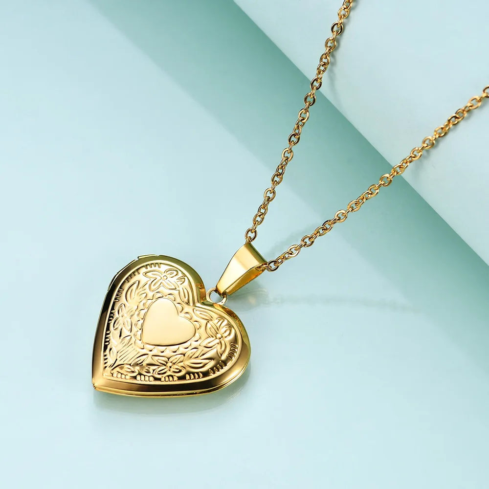 Vintage Stainless Steel Heart Locket Necklace - Ideal Gift for Women & Girls