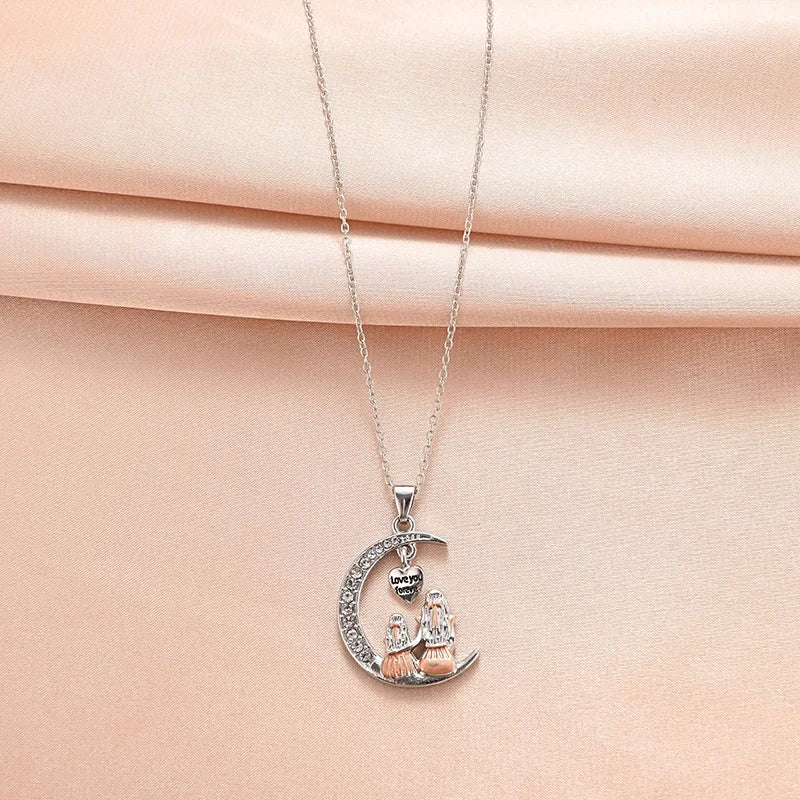 Mom & Daughter Moon Pendant Necklace