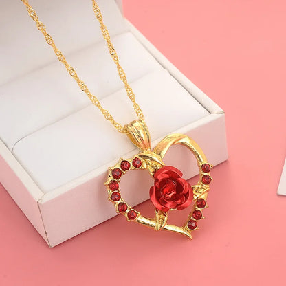 Rose Heart Necklace – Long Chain Pendant Jewelry for Women, Perfect Valentine’s Day Gift