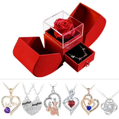 Eternal Rose in Jewelry Box with Necklace