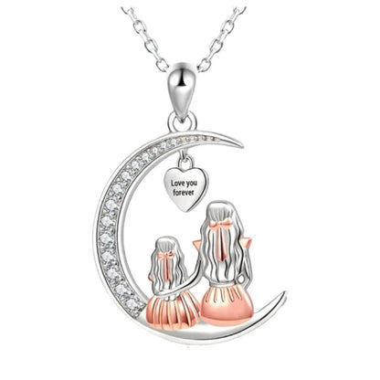 Mom & Daughter Moon Pendant Necklace