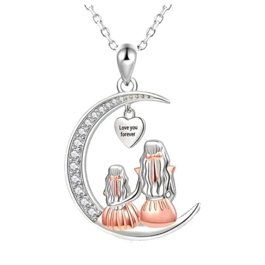 Mom & Daughter Moon Pendant Necklace