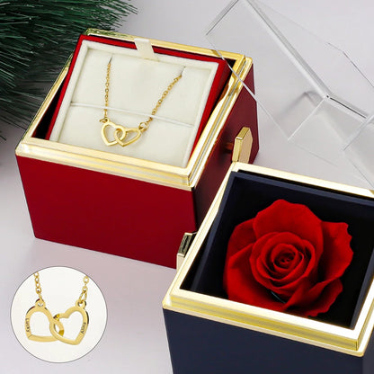 Royal Red Eternal Rose Gift Box with Heart Pendant Necklace