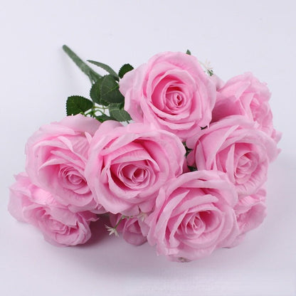 Elegant Silk Eternal Rose Bouquet - 10 Roses for Weddings and Home Décor