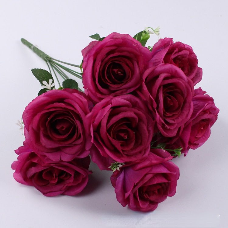 Elegant Silk Eternal Rose Bouquet - 10 Roses for Weddings and Home Décor