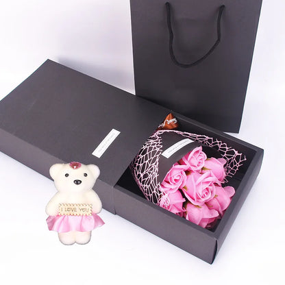 Gift box 7-Rose Artificial Bouquet with Bear