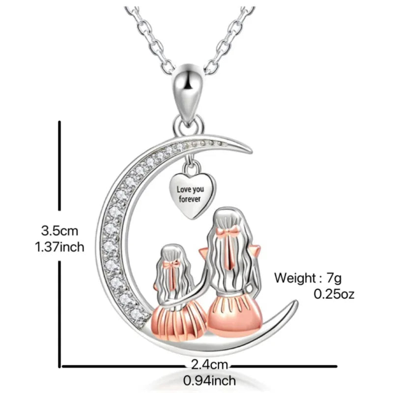 Mom & Daughter Moon Pendant Necklace