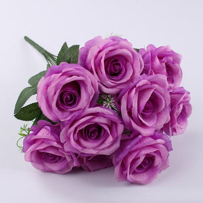 Elegant Silk Eternal Rose Bouquet - 10 Roses for Weddings and Home Décor