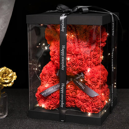 Romantic Rose Teddy Bear with Gift Box & LED Lights