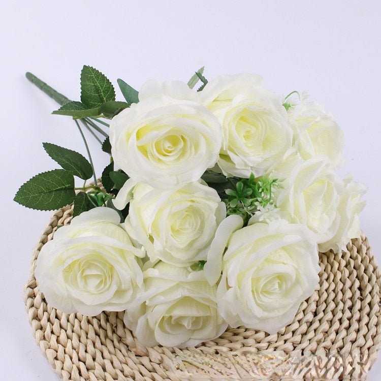 Elegant Silk Eternal Rose Bouquet - 10 Roses for Weddings and Home Décor