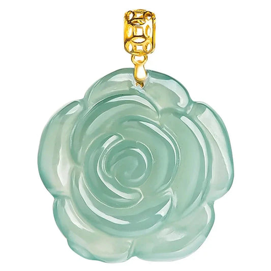 18K Gold Blue Rose Pendant – Ice Jade Necklace for Women