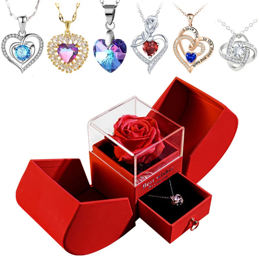 Eternal Rose in Jewelry Box with Necklace