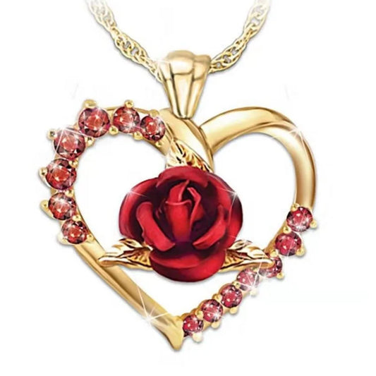 Rose Heart Necklace – Long Chain Pendant Jewelry for Women, Perfect Valentine’s Day Gift