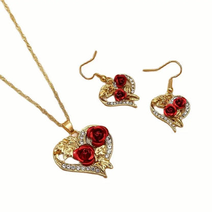 Heart Rose Pendant Necklace – Exquisite Zircon for Women, Perfect for Valentine's Day