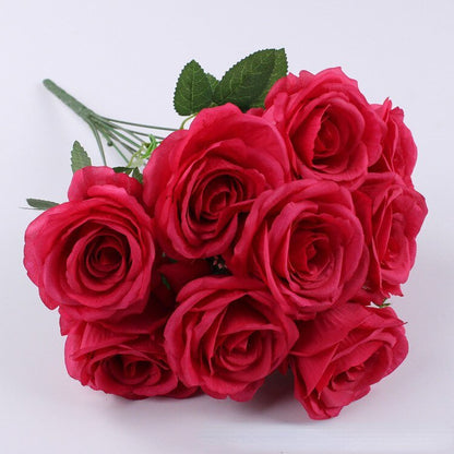 Elegant Silk Eternal Rose Bouquet - 10 Roses for Weddings and Home Décor