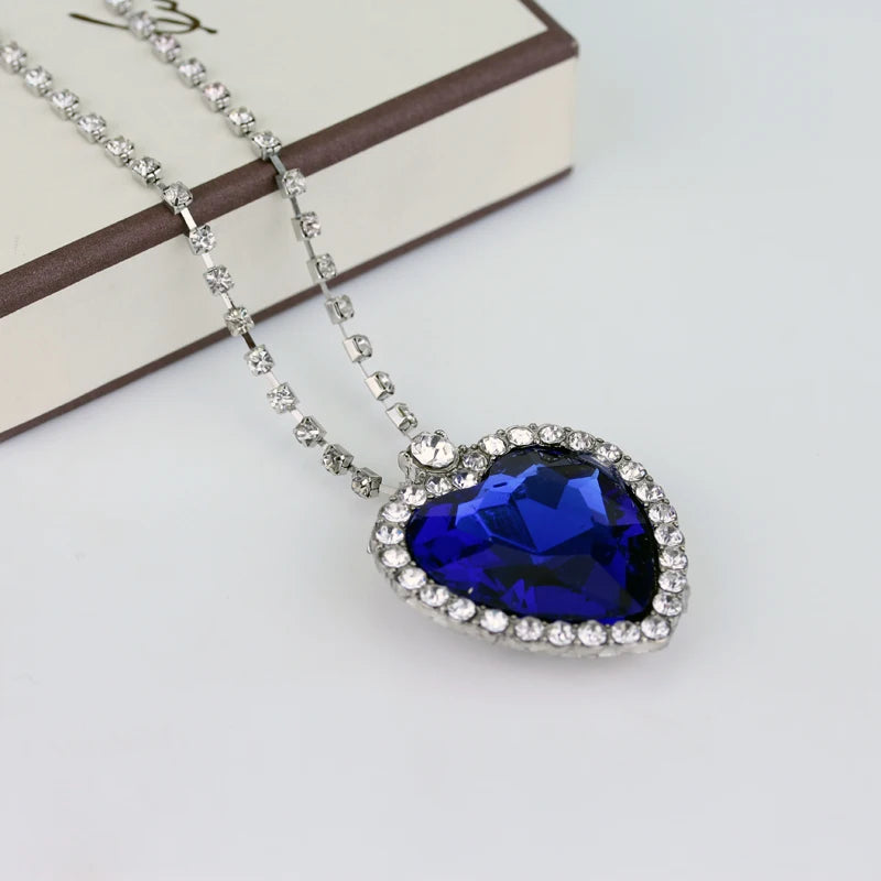 Heart of the Ocean Blue Crystal Necklace - Rhinestone Pendant