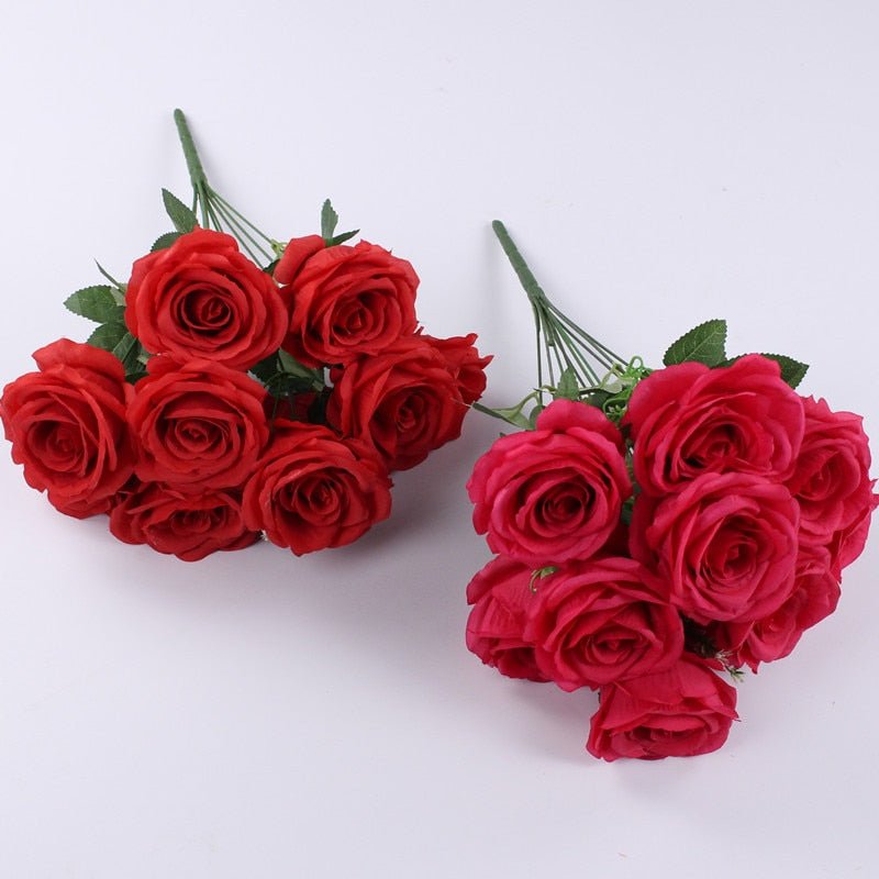 Elegant Silk Eternal Rose Bouquet - 10 Roses for Weddings and Home Décor