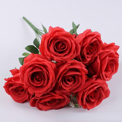 Elegant Silk Eternal Rose Bouquet - 10 Roses for Weddings and Home Décor