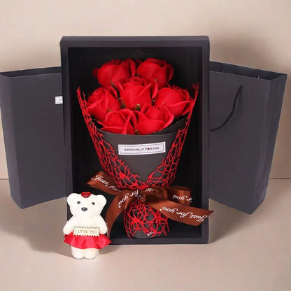 Gift box 7-Rose Artificial Bouquet with Bear