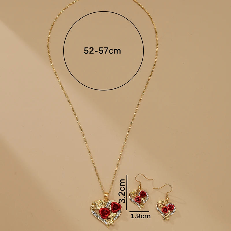 Heart Rose Pendant Necklace – Exquisite Zircon for Women, Perfect for Valentine's Day