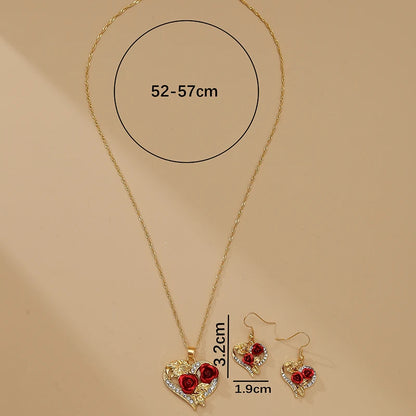 Heart Rose Pendant Necklace – Exquisite Zircon for Women, Perfect for Valentine's Day