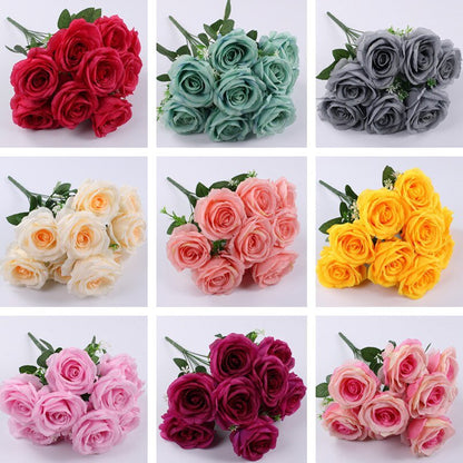 Elegant Silk Eternal Rose Bouquet - 10 Roses for Weddings and Home Décor