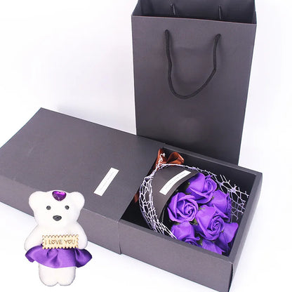 Gift box 7-Rose Artificial Bouquet with Bear