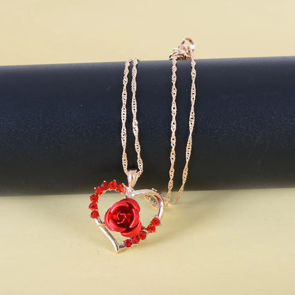 Rose Heart Necklace – Long Chain Pendant Jewelry for Women, Perfect Valentine’s Day Gift