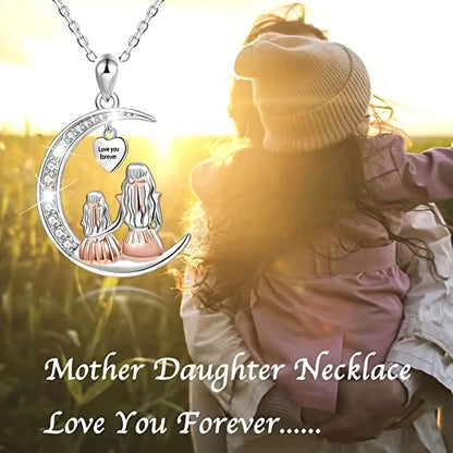 Mom & Daughter Moon Pendant Necklace