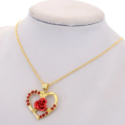 Rose Heart Necklace – Long Chain Pendant Jewelry for Women, Perfect Valentine’s Day Gift