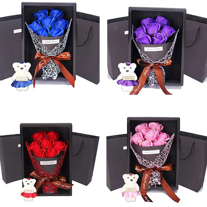 Gift box 7-Rose Artificial Bouquet with Bear